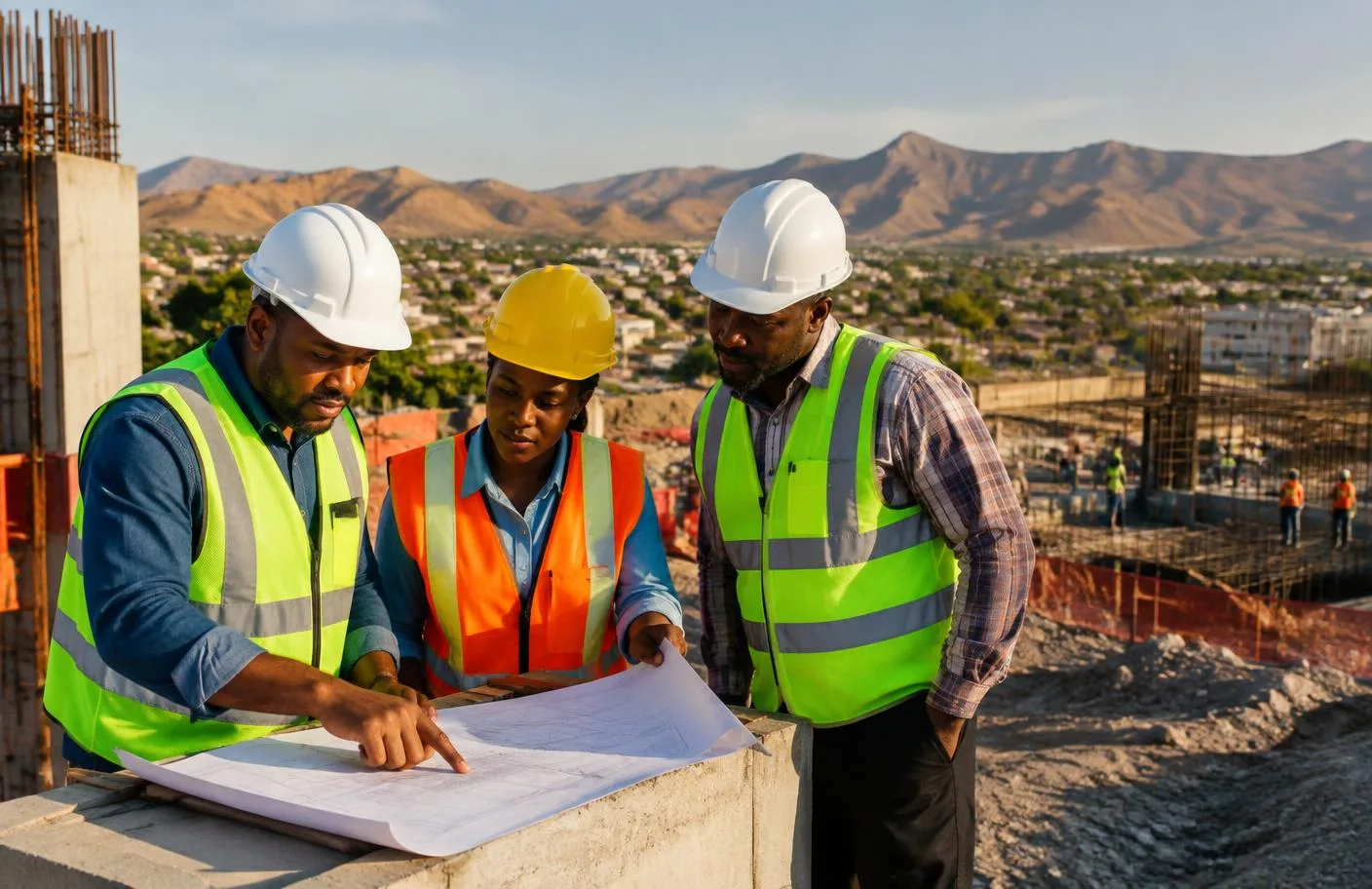 Namibian construction professionals reviewing infrastructure plans